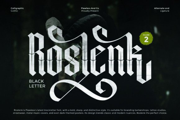Roslenk Volume 2 Font: A Bold Blend of Gothic Elegance and Modern Edge
